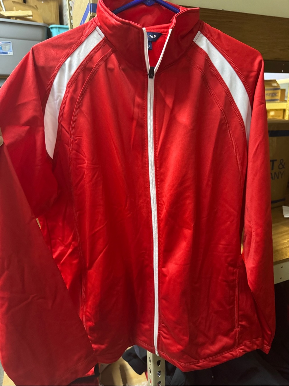 Red Track Jacket with White Accents - sportek. NWT. Size L